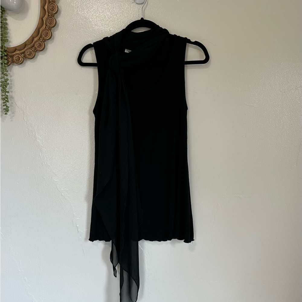 SNOSKINS Black Jersey Tank Top with Attached Sheer Scarf, Black, Size Small